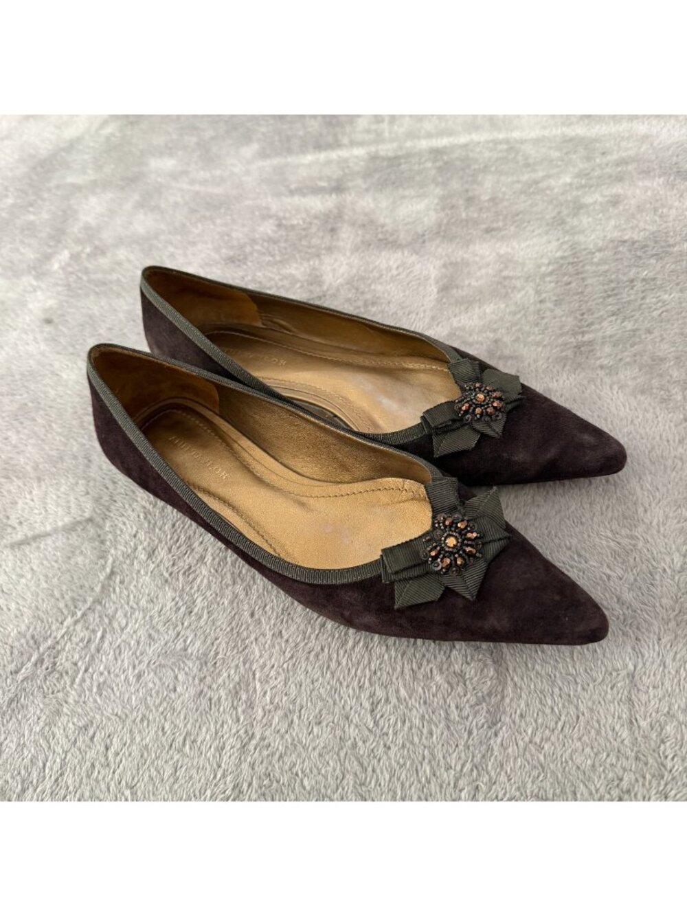 Vtg Ann Taylor Brown Leather Suede Pointed Tow Boe Ballet Flats Shoes Womens 6